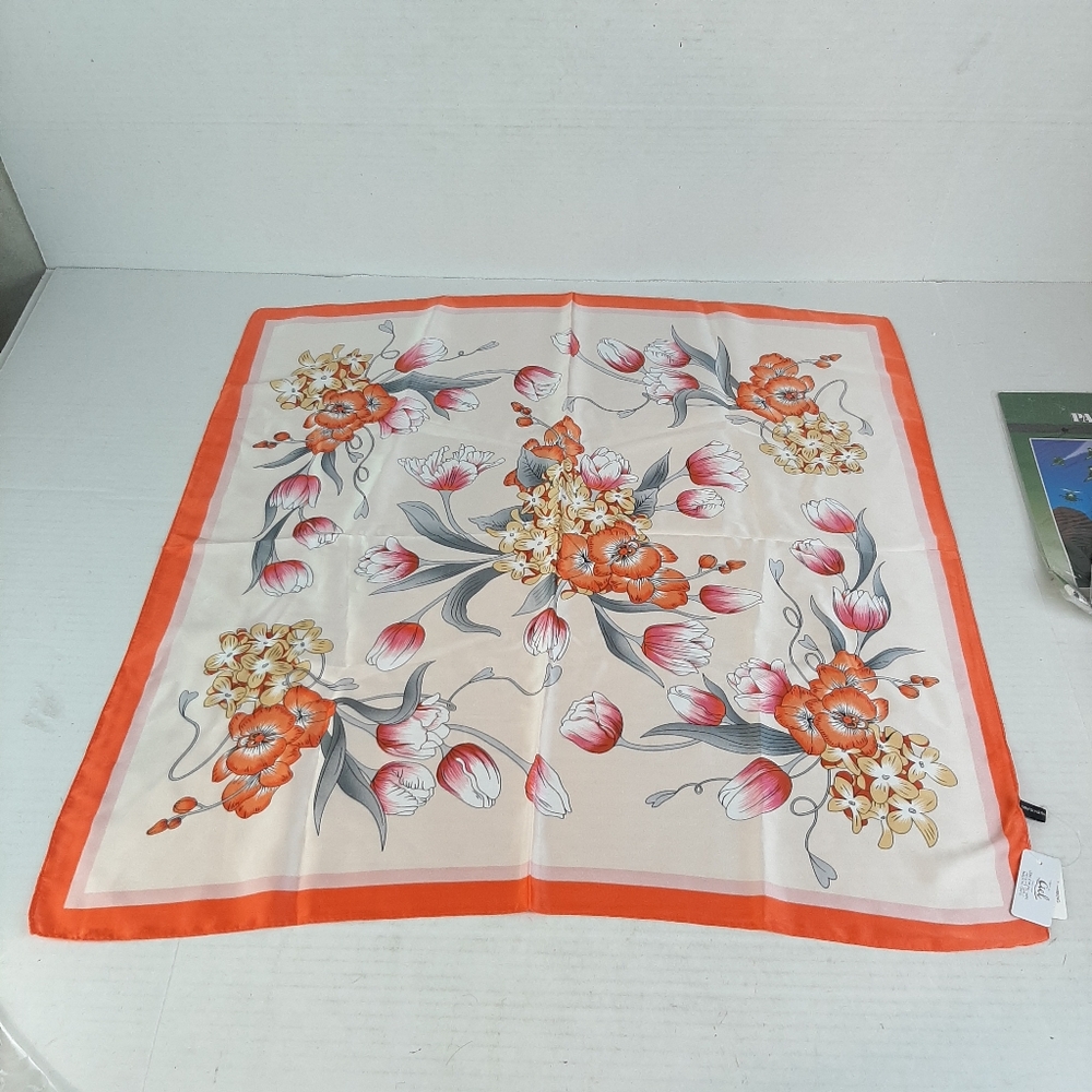 🔥NWT Cadeau De Ciel Collection Floral Scarf 100% Polyester Cream Orange Pink